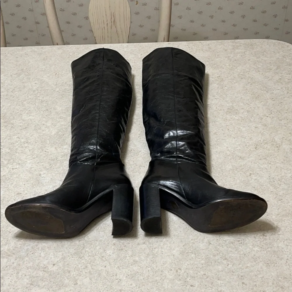 TOP SHOP OVER THE KNEE BLACK LEATHER HEELED BOOTS